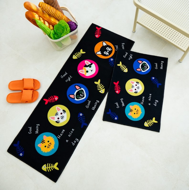 Set 2 Thảm Bếp Nhung Nỉ Họa Tiết Động Vật Đáng Yêu