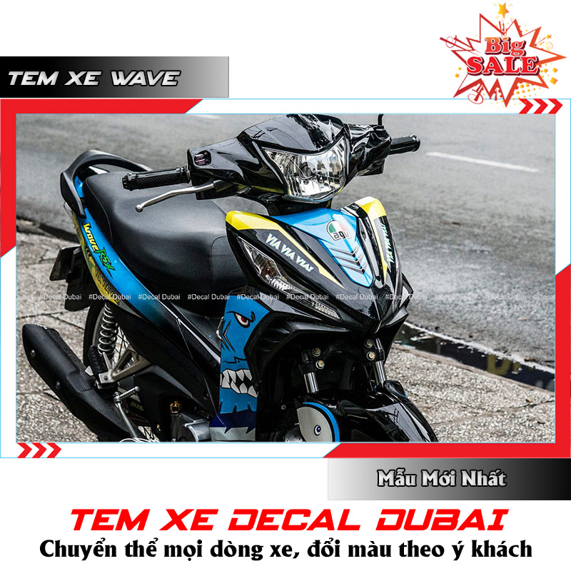 Tem Xe Wave RSX 2014 - 2019 Xanh Đen Cá Mập Via Via