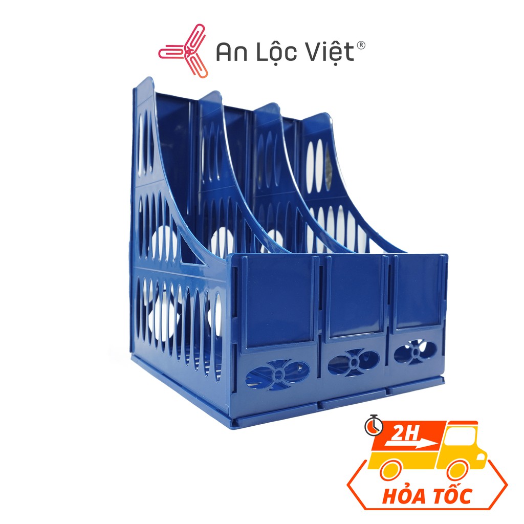Khay đựng եài liệu nhựa 3 ngăn / kệ rổ xéo nhựa 3 ngăn / kệ ráp nhựa 3 ngăn màu xanh dương ttm - xukiva 194