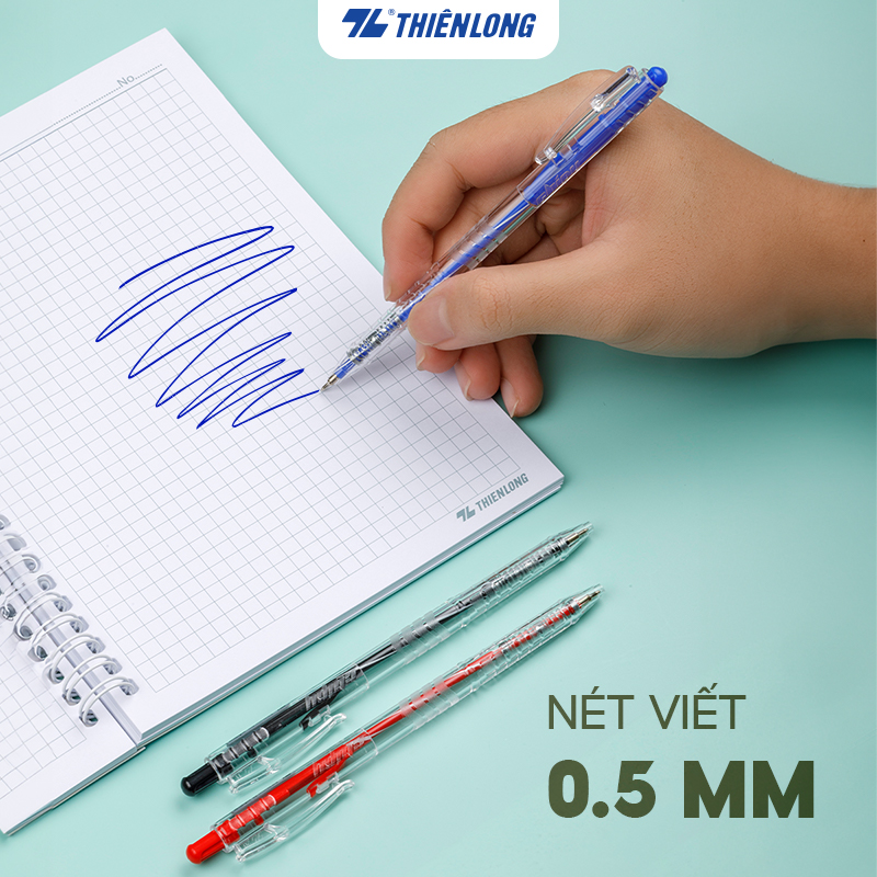 Combo 20 Bút bi Thiên Long TL-089 ngòi 0.5mm mực xanh đỏ đen dạng bấm cò nơi cầm tay có tiết diện tam giác vừa vặn với tay