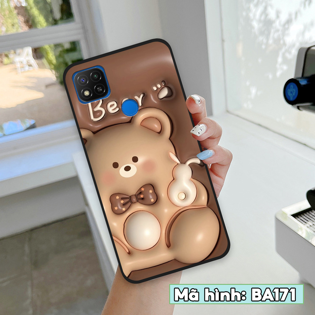 Ốp lưng Xiaomi Redmi 9C, ốp điện thoại xiaomi hình 3D gấu nâu gấu Lottso