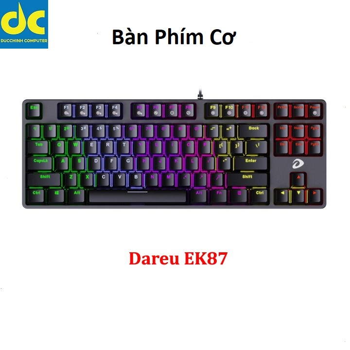 Bàn phím cơ DAREU EK87 Black Gaming (Multi Led, Blue/ Brown/ Red D switch)