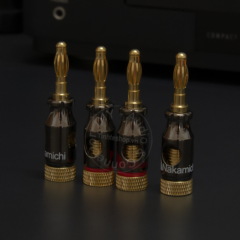 Jack đèn lồng bắp chuối 3 tác dụng 4 chiếc nhân đồng thau mạ vàng 24K - Cọc đấu nối thêm loa treble