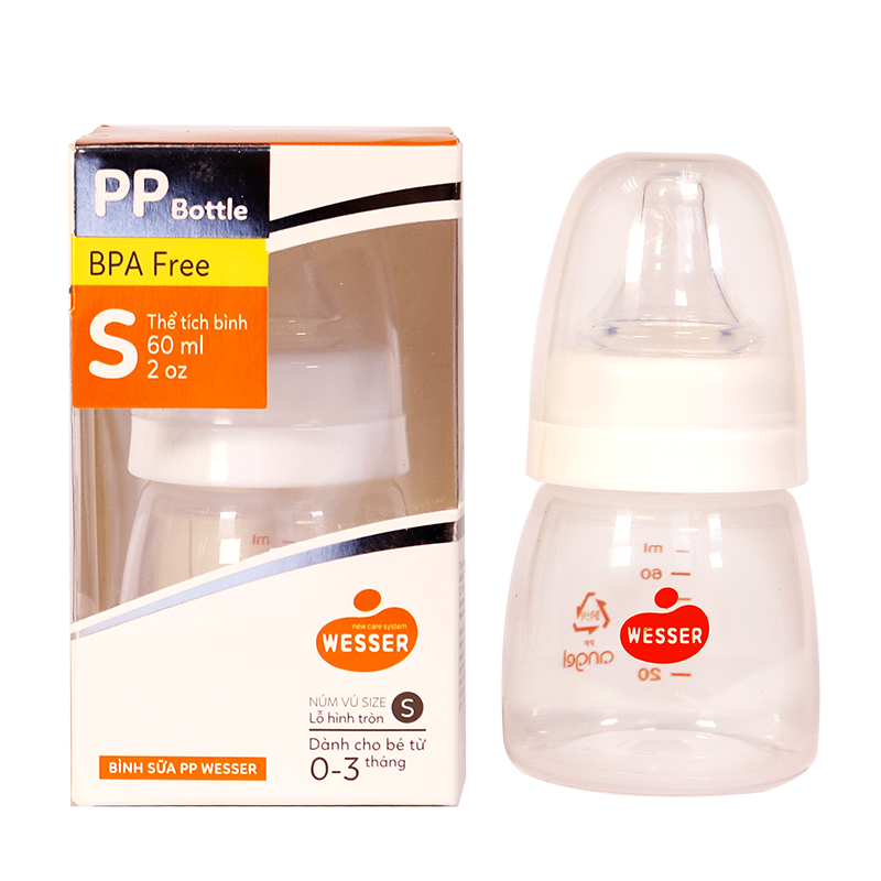 Bình sữa PP Wesser cổ hẹp 60ml ( núm vú size S )