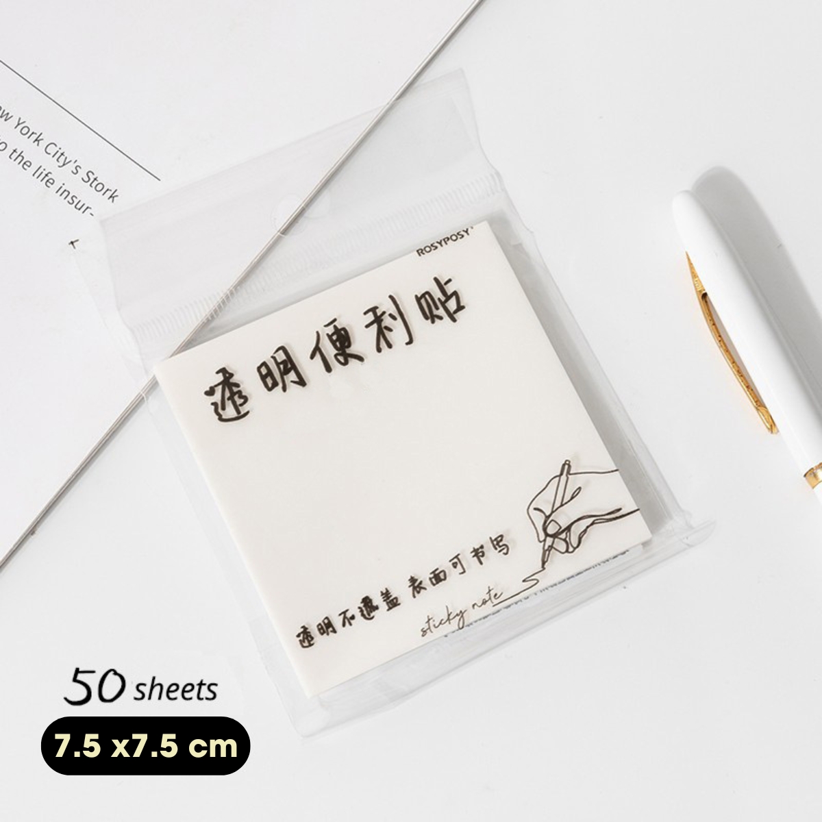 Set 50 tờ giấy note có sẵn keo, giấy ghi chú trong suốt chống nước, 50 tờ giấy ghi nhớ - beyou