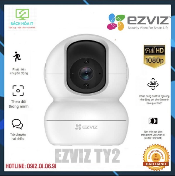 Camera không dây wifi EZVIZ TY2 1080P 2Mp thẻ nhớ Micro SD xoay 360 độ, âm thanh nói chuyễn 2 chiều BH-24 tháng [ TNL tech ]