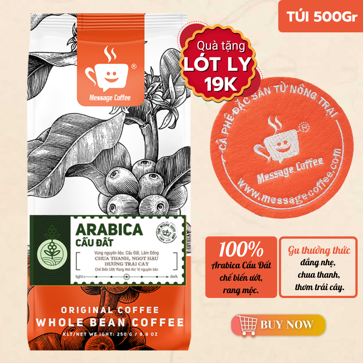 Cà Phê Arabica Cầu Đất rang mộc nguyên chất 100% café bột xay sẵn pha phin