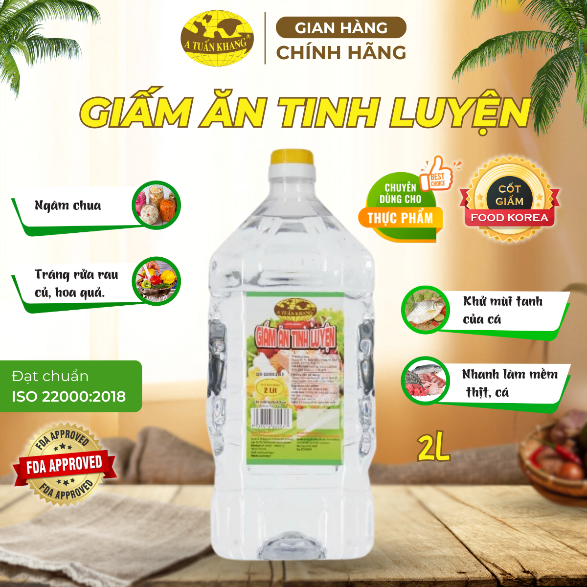 Giấm Ăn Tinh Luyện A Tuấn Khang 2L
