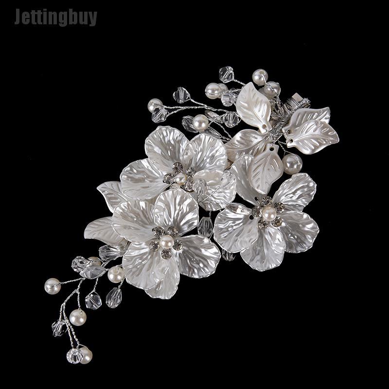 Jettingbuy Bridal Crystal Pearl Flower Hair Clip Hair Jewelry Wedding Hair Accessory Luxury