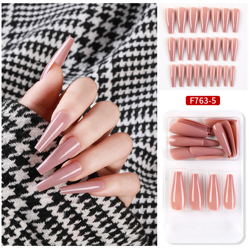 PINPAI 24pcs / box Long Beautiful Fake Nails Tips Set Press On False Nails With Ballerina Full Cover for Artificial Stiletto False Nails Tips Kit