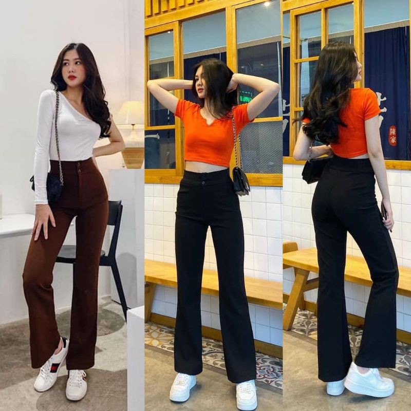 Quần ống loe cạp cao K002