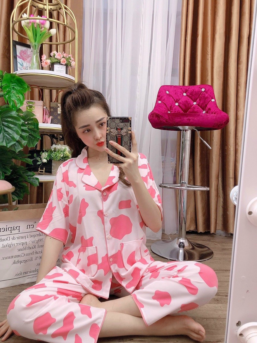 set bộ bò dài chất lụa mềm mịn thoải mái mặc ở nhà đi ngủ