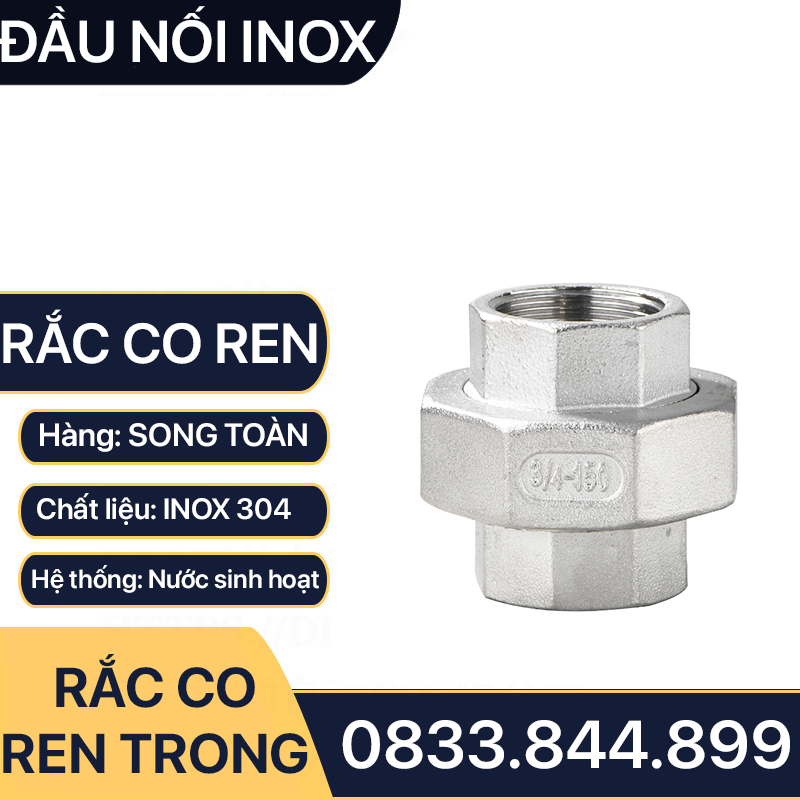 Rắc co inox 304, đầu nối rắc co ren trong inox 304