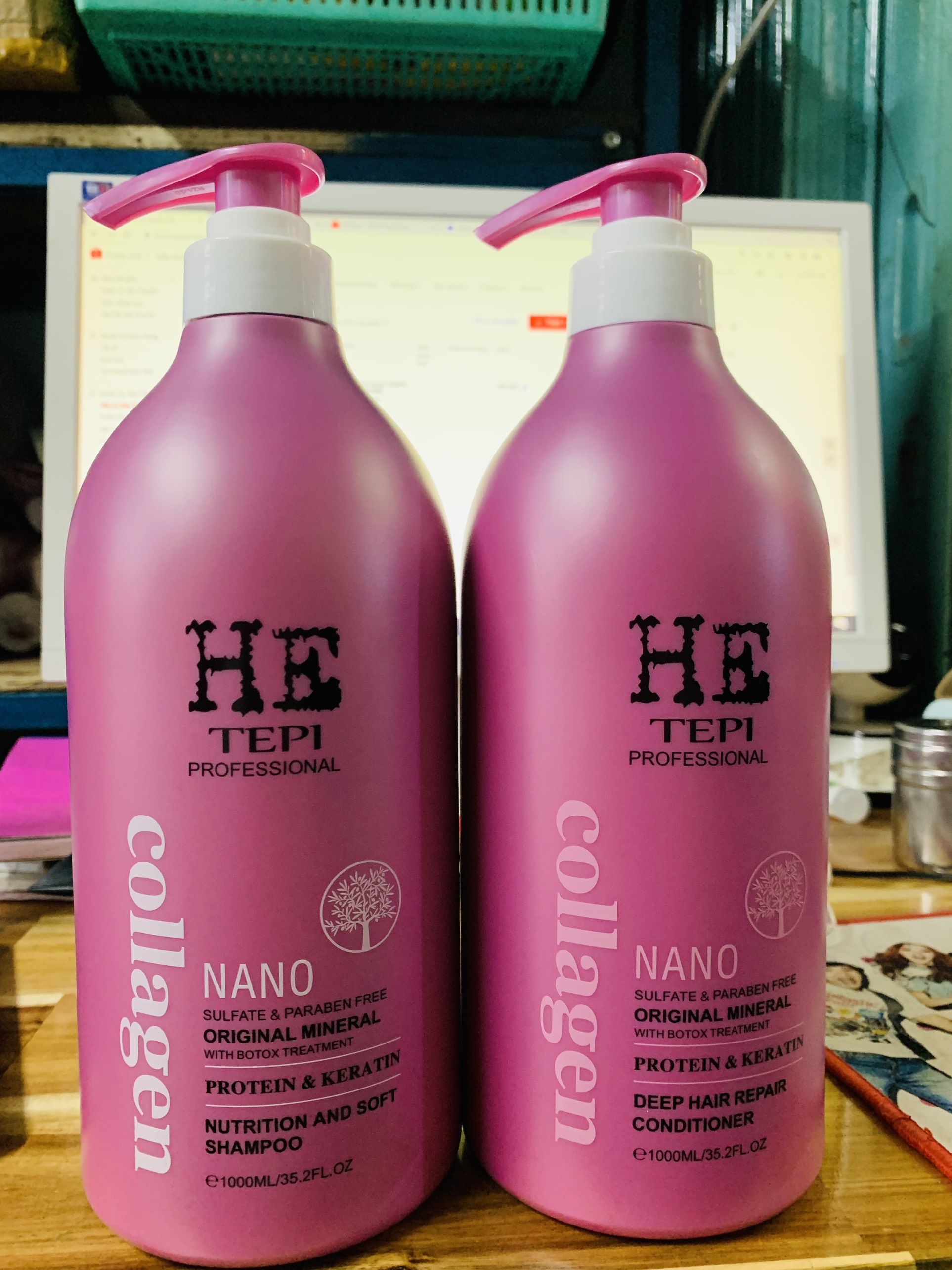Cặp dầu gội xả he tepi hồng nano collagen 1000ml