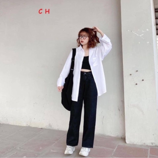Áo sơmi thụng xẻ tà có túi tay dài