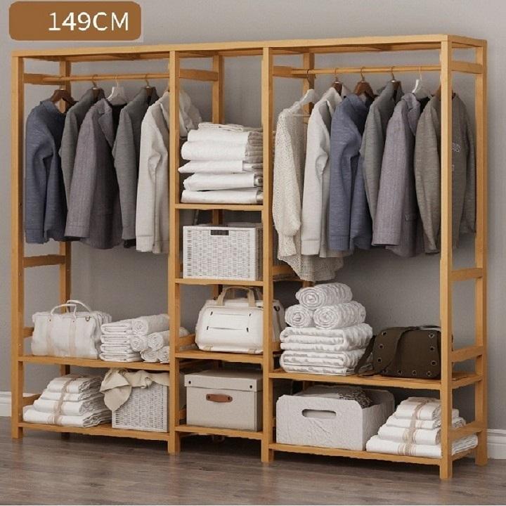 Tủ quần áo trống khung tre mẫu lớn 149x30x165, Giá treo quần áo, Tủ để quần áo, Kệ để đồ