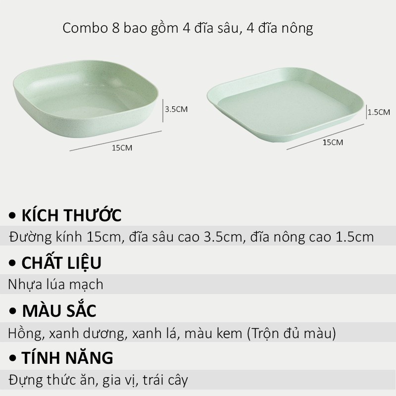 (Xả kho nghỉ bán) SET 8 KHAY ĐĨA VUÔNG LÚA MẠCH