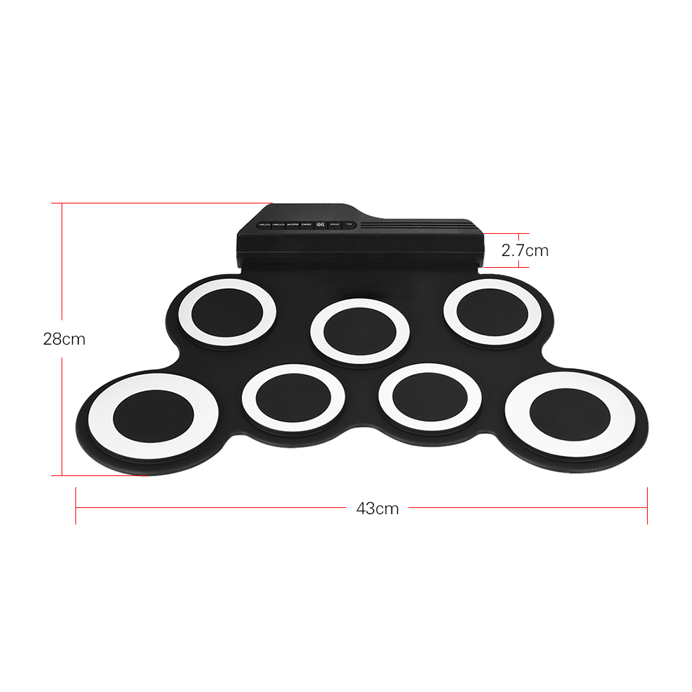 Compact Size Portable Digital Electronic Roll Up Drum Set Kit 7 Silicon Drum Pads USB Powered with Drumsticks Foot Pedals 3.5mm Audio Cable for Practice Beginners Kids