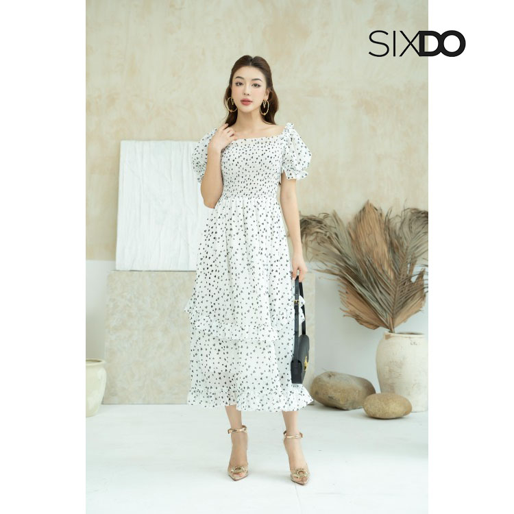 Đầm midi chấm bi SIXDO (Polka Dot Midi Voile Dress)