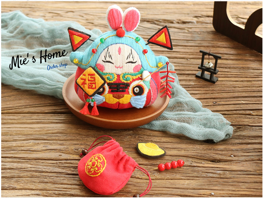 DIY BỘ KIT TỰ THÊU ĐẦU LÂN MẬP - THỎ NGỌC CẦU MAY LÀM MÓC KHOÁ TÚI THƠM TREO Ô TÔ VÀ QUÀ TẶNG - MIE SHOP HANDMADE