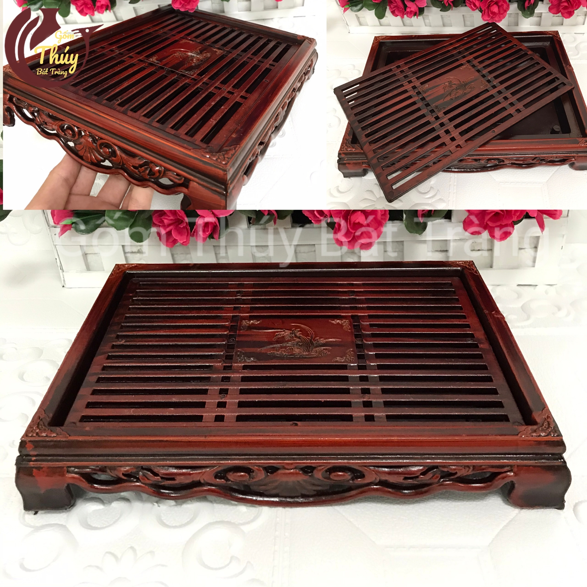 Khay trà 33 x 23 x 5 cm (có khay hứng nước)