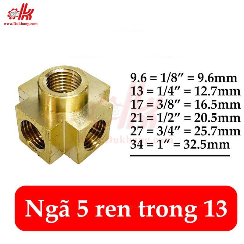 Ngã năm thau nối ren trong 13mm