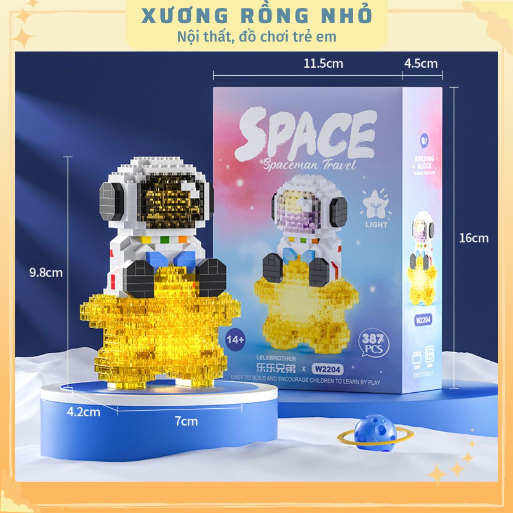 Mô hình phi hành gia có đèn Space bricks, đồ chơi lắp ráp Phi Hành Gia 3D Có Đèn