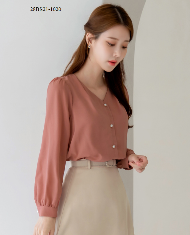 ÁO KIỂU CỔ V TAY DÀI DỄ THƯƠNG