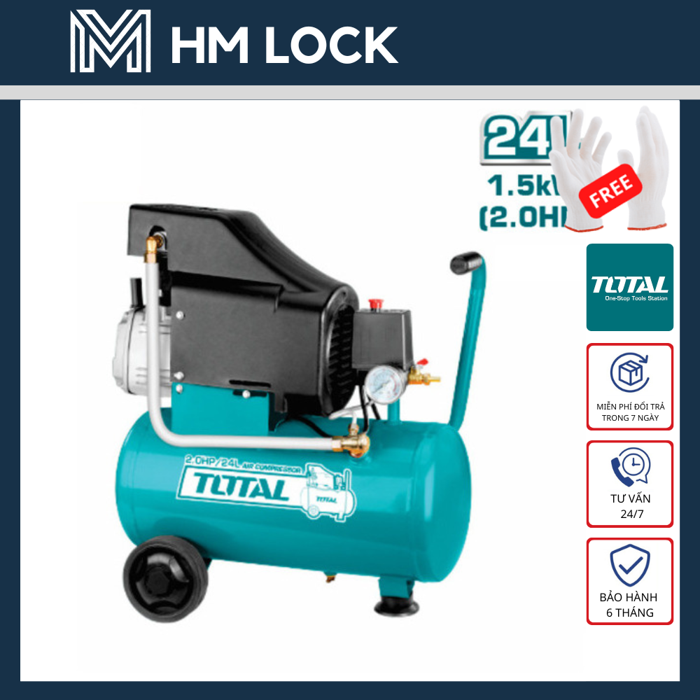 Máy nén khí có dầu 24l total 1.5kw - hàng chính hãng - tc1202411t