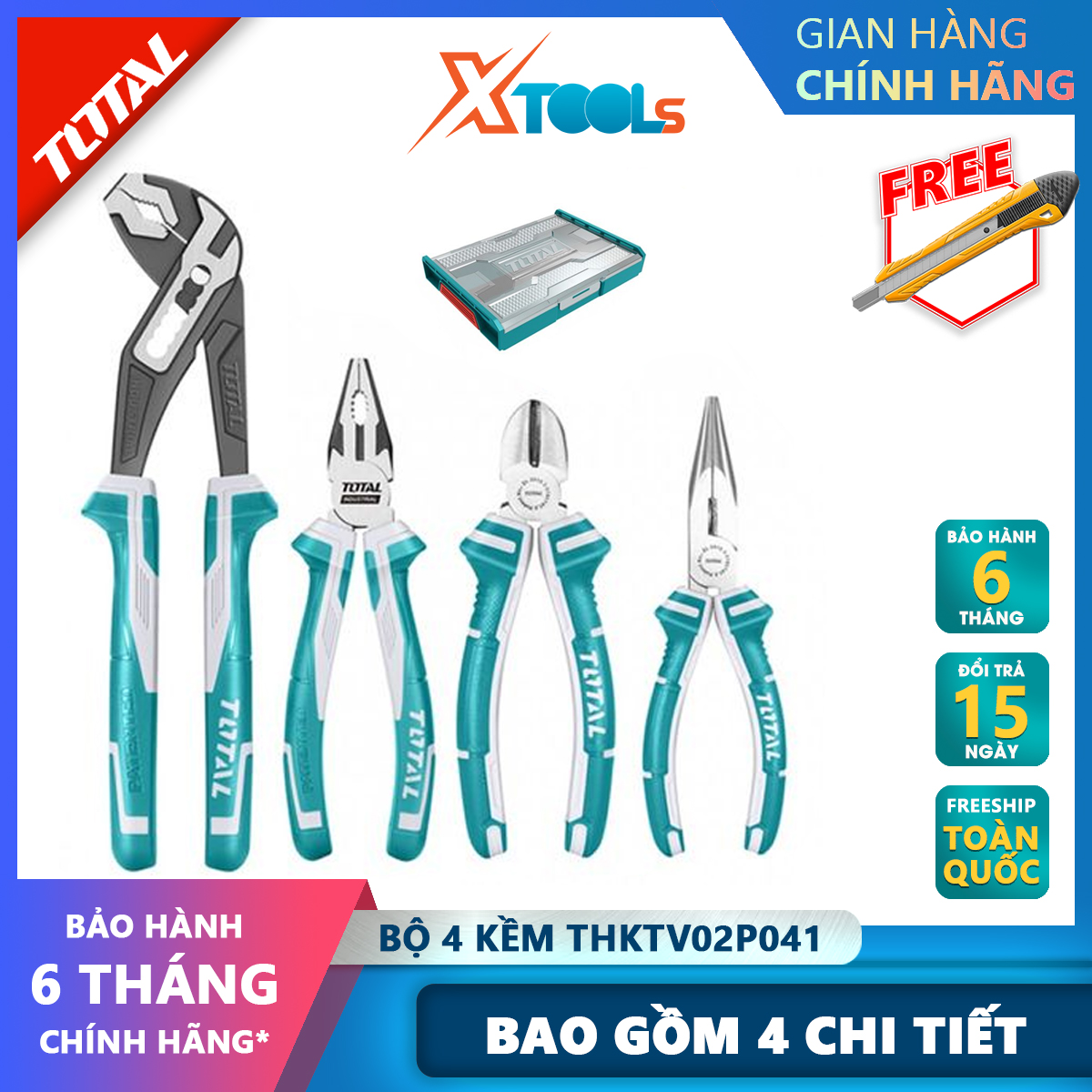 Total thktv02p041 4-piece pliers set includes 1 8-inch pliers, 1 7-inch pliers, 1 6-inch long nail pliers, 1 10-inch tongue pliers