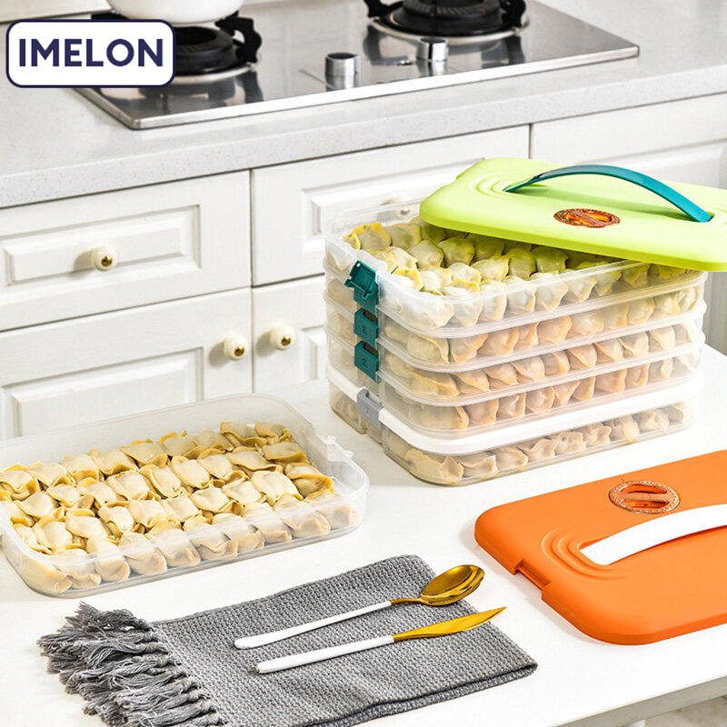 IMELON Buy 1 Get 1 Free gift Free Store-wide Dumpling Container Home Refrigerator Large Capacity Timer Storage Box Portable Multilayer Frozen Dumpling Container With Lid