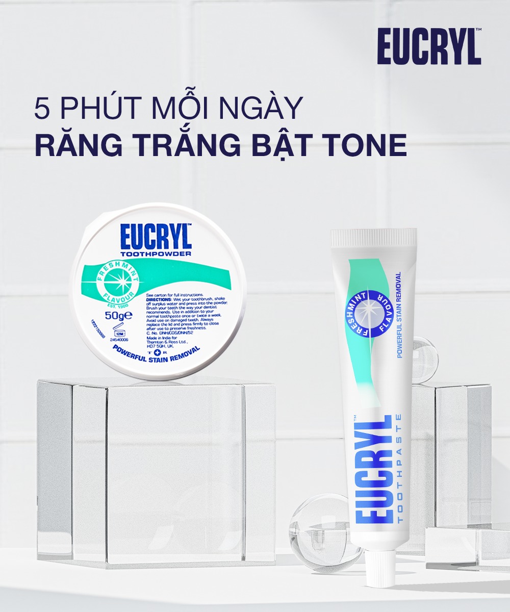 Combo trắng răng Eucryl kem đánh răng 62g + bột trắng răng 50g