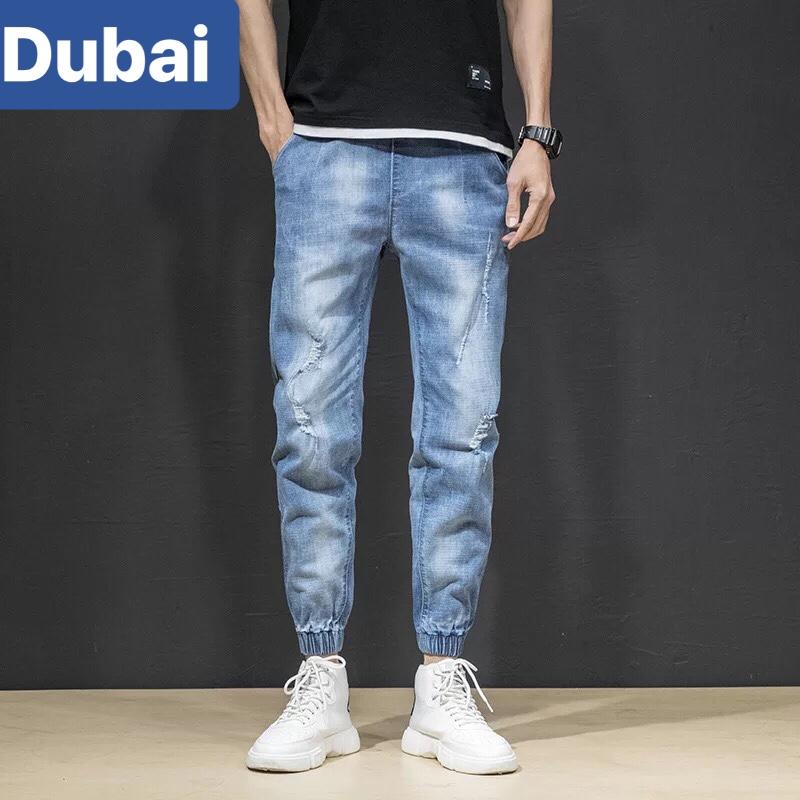 QUẦN JEAN NAM CHẤT BÒ XANH BIỂN JOGGER TÚM GẤU NAM NỮ UNISEX CAO CẤP DB-29 - DUBAI FASHION
