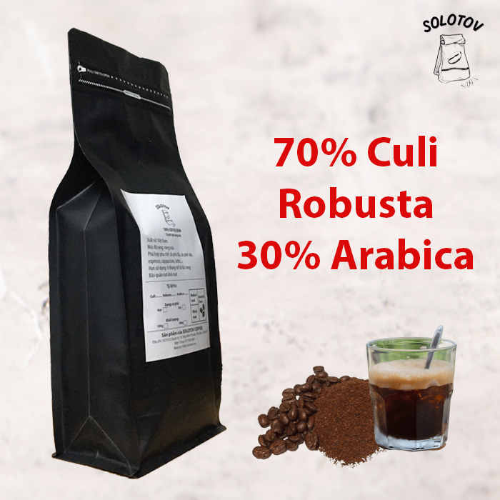 [CÀ PHÊ HẠT RANG MỘC] Cà phê 70% hạt Culi Robusta và 30% hạt Arabica rang mộc pha phin pha máy - SoloTov Coffee