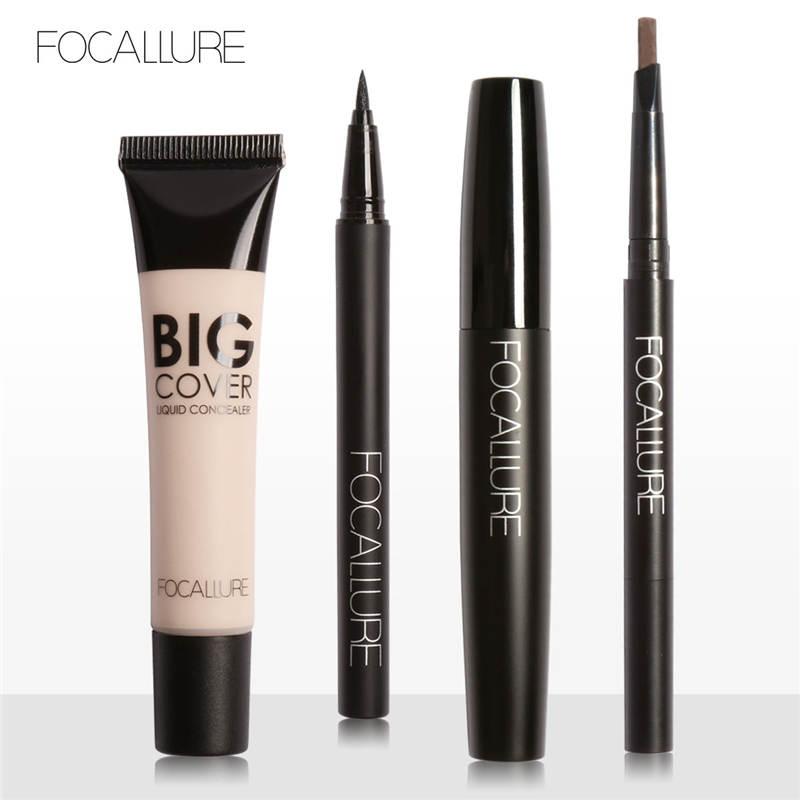 Bộ 4 sản phẩm trang điểm FOCALLURE gồm bút kẻ mắt nước bút kẻ lông mày mascara và kem che khuyết điểm với 4 tông màu tùy chọn - INTL