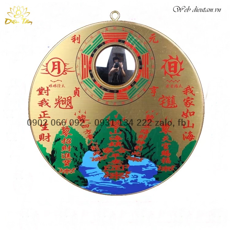 Gương bát quái đồng tranh sơn hải trấn phong thủy trấn nhà, hóa giải hướng xấu 16cm đồ thờ cúng phong thủy Diệu TÂM