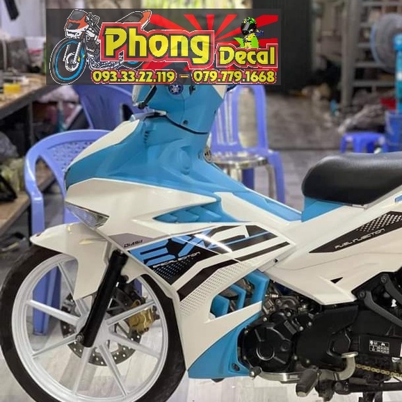 Tem Rời Ex 150 Dán Xe Trắng Phối Xanh