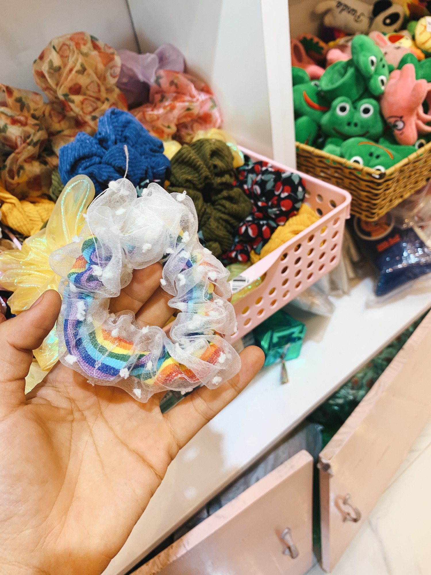 Dây cột tóc scrunchies cầu vồng xinh xắn