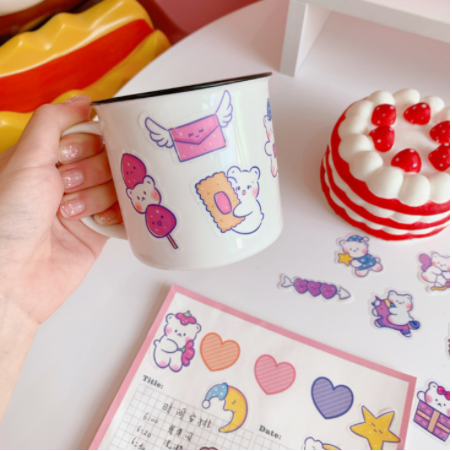 Set miếng dán sticker decal sổ vở gấu trắng size lớn 40 miếng