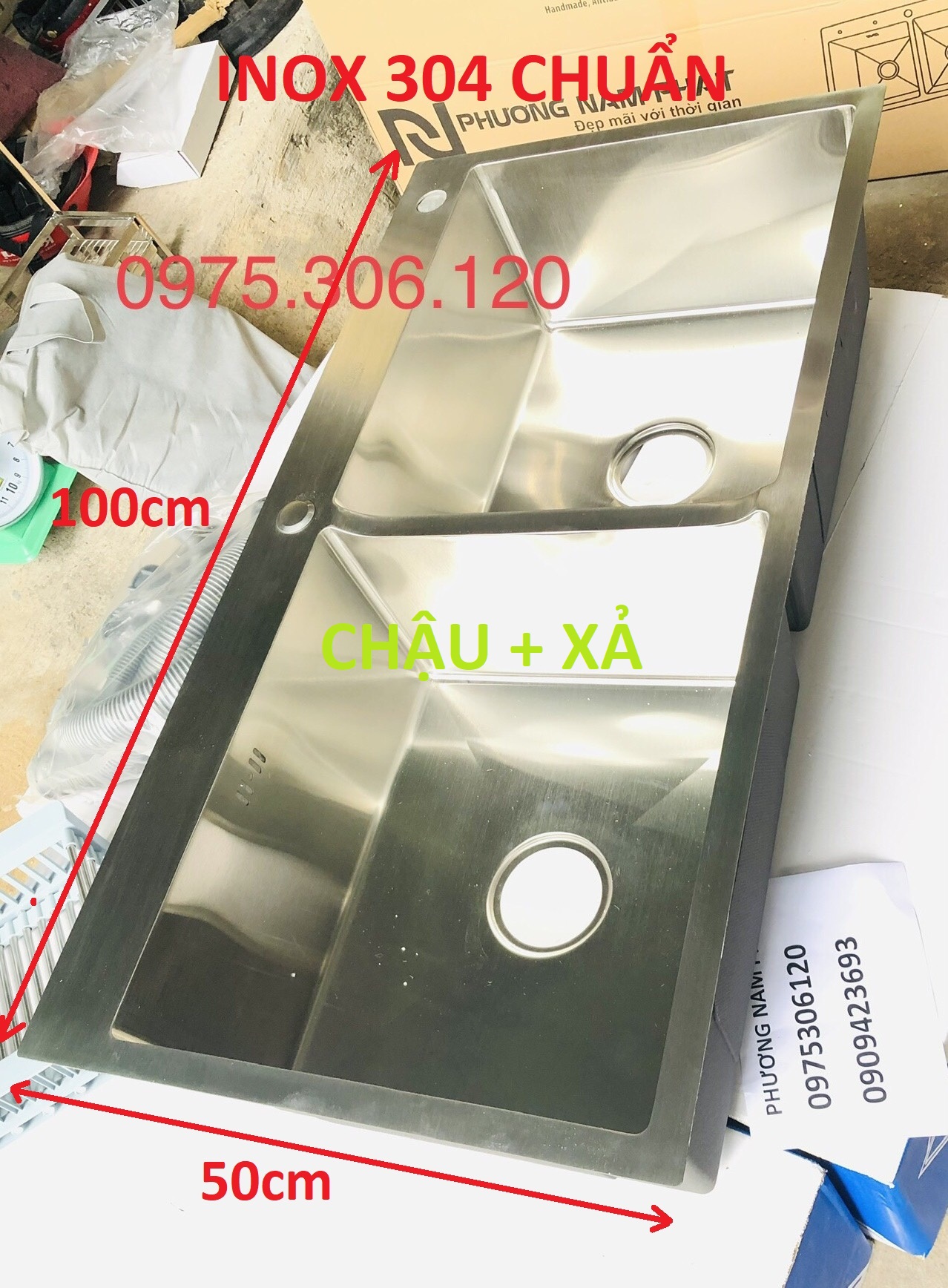[HCM][LOẠI CHẬU SIZE LỚN 100x50cm] Chậu Rửa Chén Bát 100% INOX 304 N4 10050 NA.GRAND và Xả Chậu Thoát Nước chậu đúc dùng đảm bảo hàng thông dụng nhiều người dùng giá sỉ tốt xả chậu to dày chống hôi