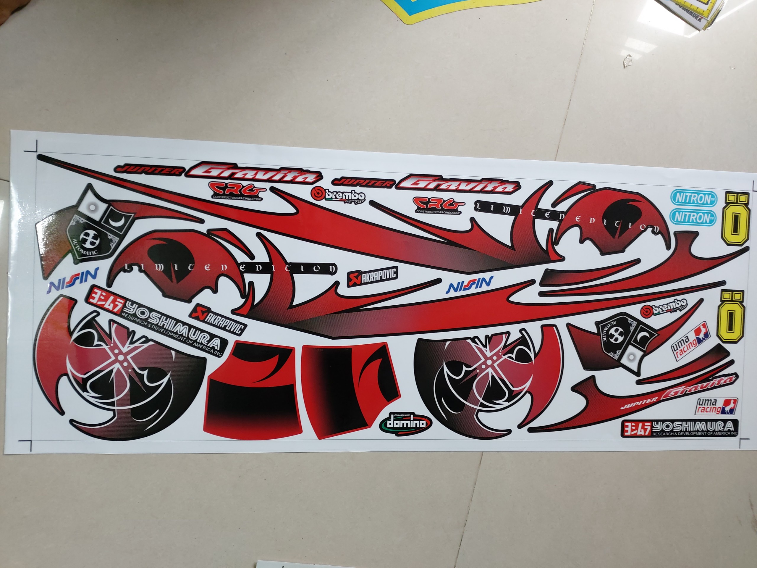 Tem xe jupiter gravita đỏ đen tặng logo