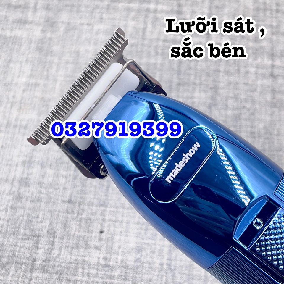 Madeshow Tông đơ chấn viền cao cấp M6, màu xanh trắng, pin lithium 1400mAh, động cơ Turbo 2 tốc độ, lưỡi thép không gỉ, công suất 8W, thiết kế hiện đại, bảo hành 3 tháng