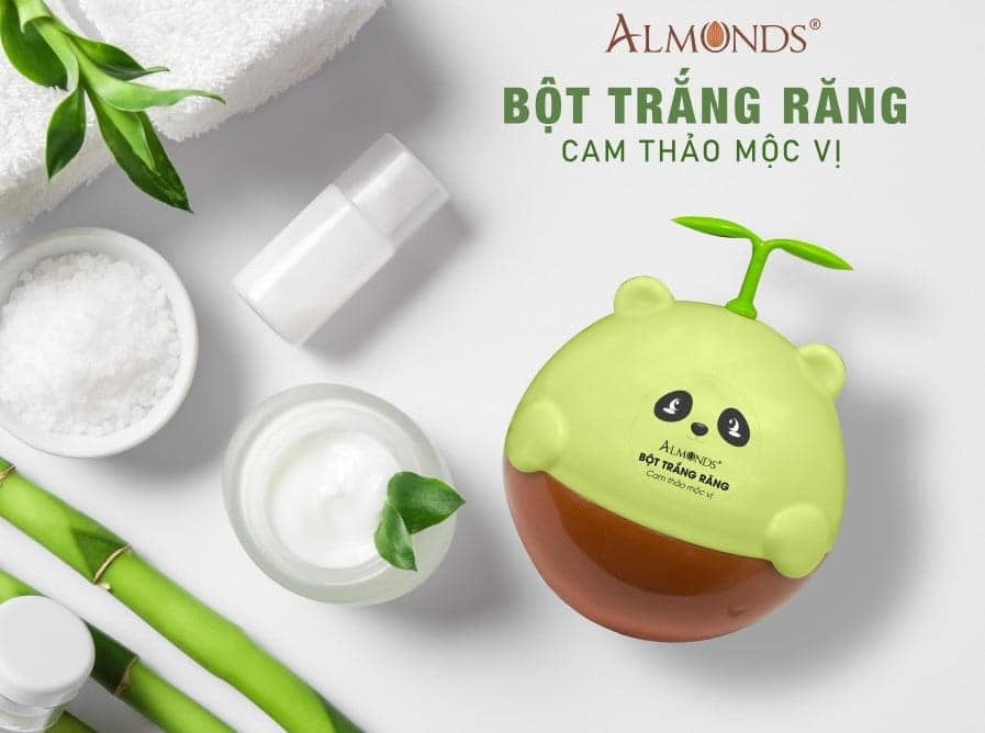 Bột làm trắng răng cam thảo mộc vị Almonds