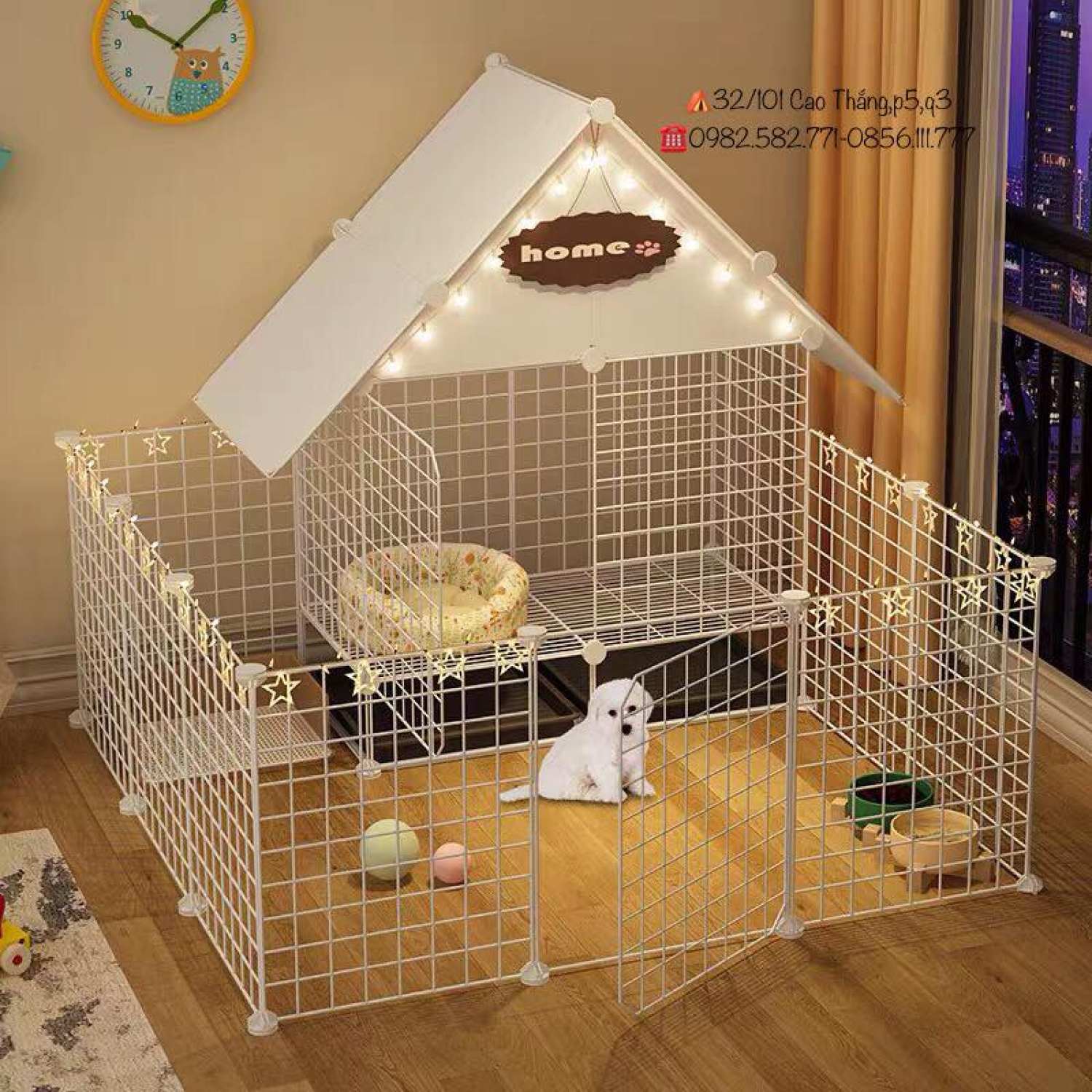 Chuồng quây thú cưng lắp ɡhé có khay vệ sinh+mái che