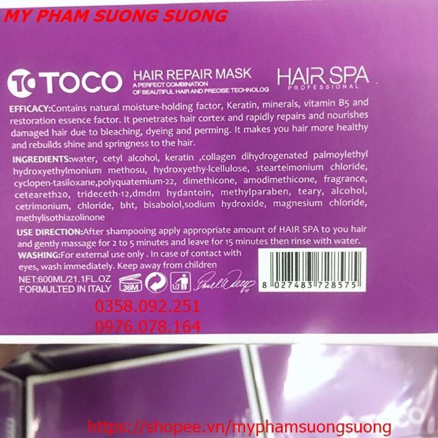 Ủ Hấp dầu tóc phục hồi Toco Collagen 600ml