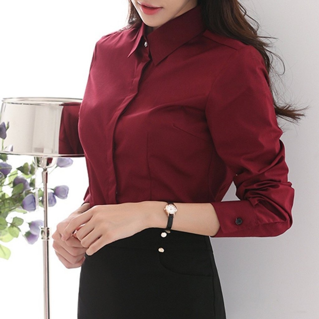 Áo sơ mi nữ trơn dài tay công sở EMEY LUXURY