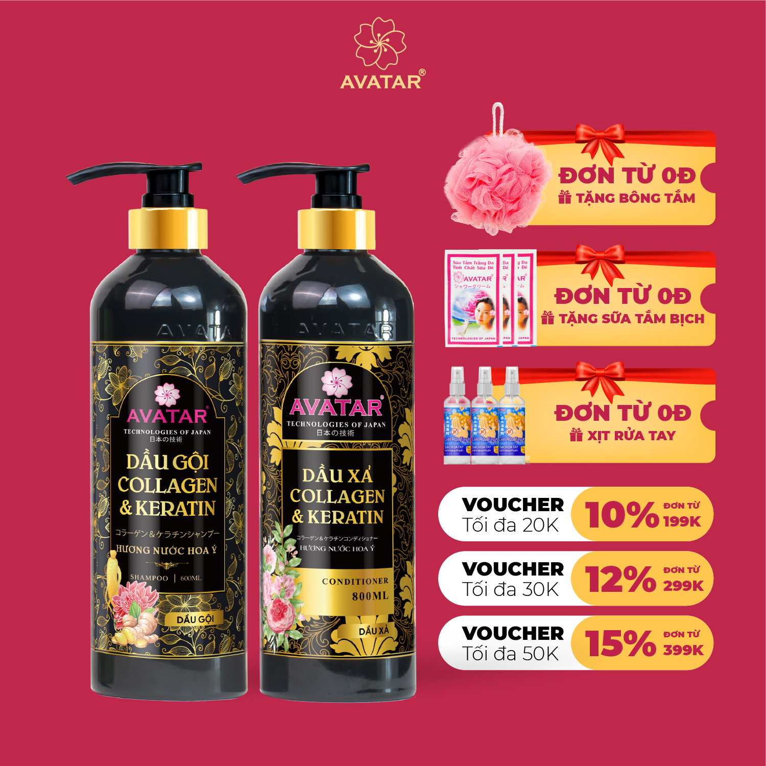 Dầu Gội Collagen & Keratin Avatar Hương Nước Hoa Ý Ngăn Ngừa Rụng Tóc