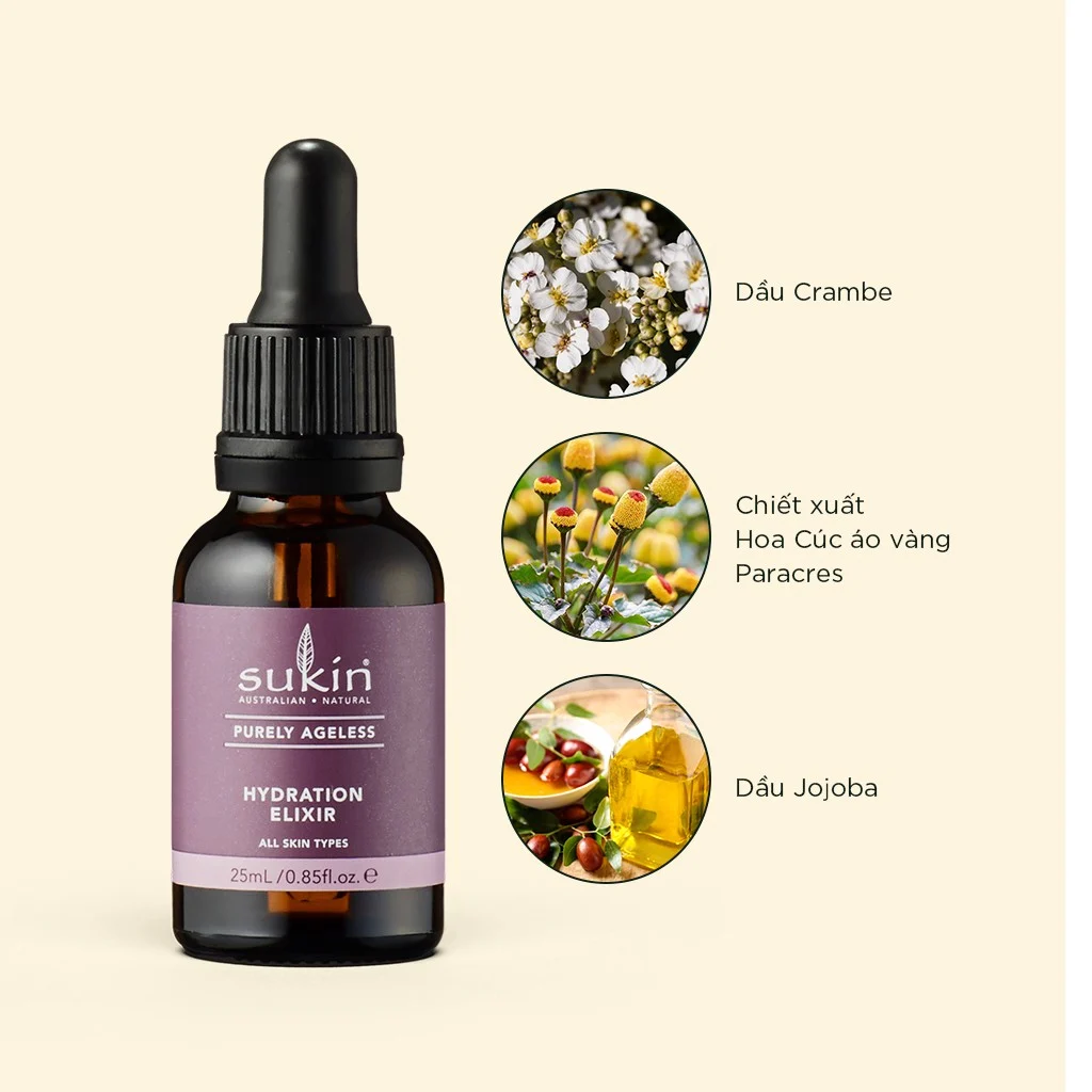Tinh Chất Dưỡng Ẩm Giảm Nếp Nhăn Sukin Purely Ageless Hydration Elixir 25ml