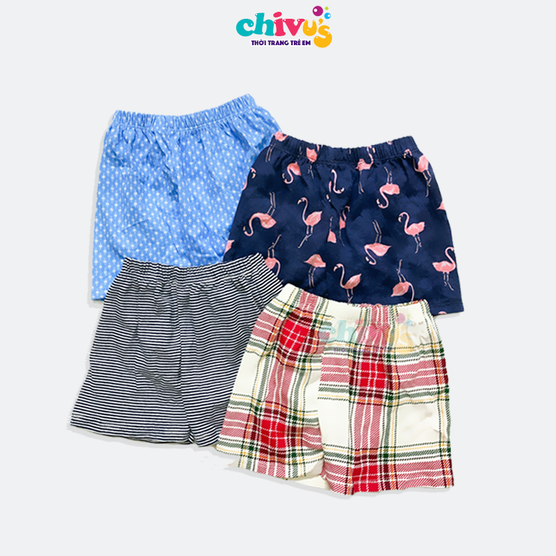 Quần đùi cho bé trai bé gái CHIVU'sKID quần chục đùi cho bé chất cotton họa tiết kẻ sành điệu diện hè