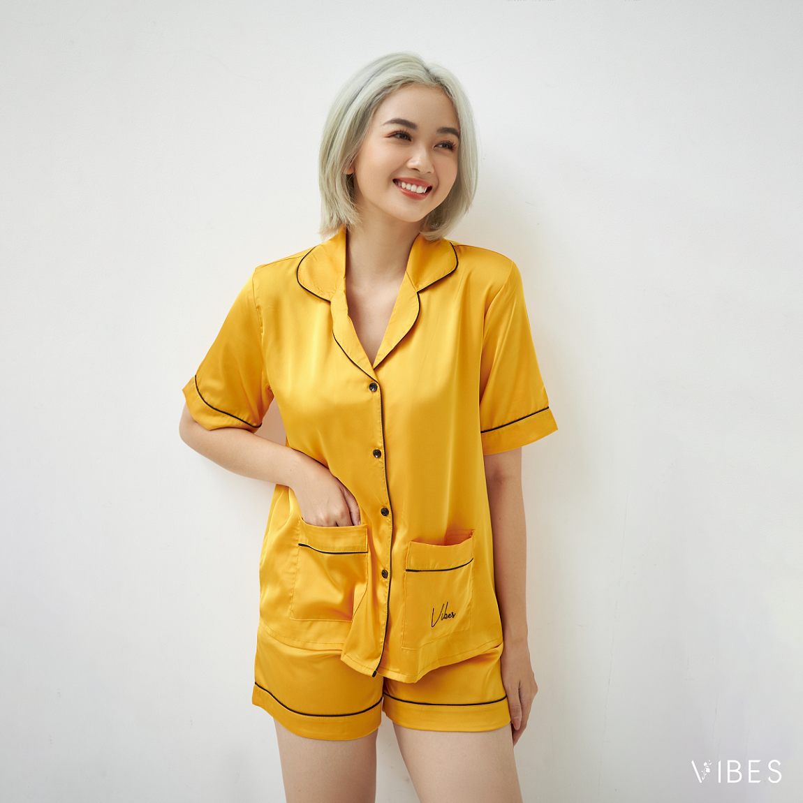 VIBES Pijama ngắn lụa trơn cao cấp Silk Py Set (Nhiều màu)